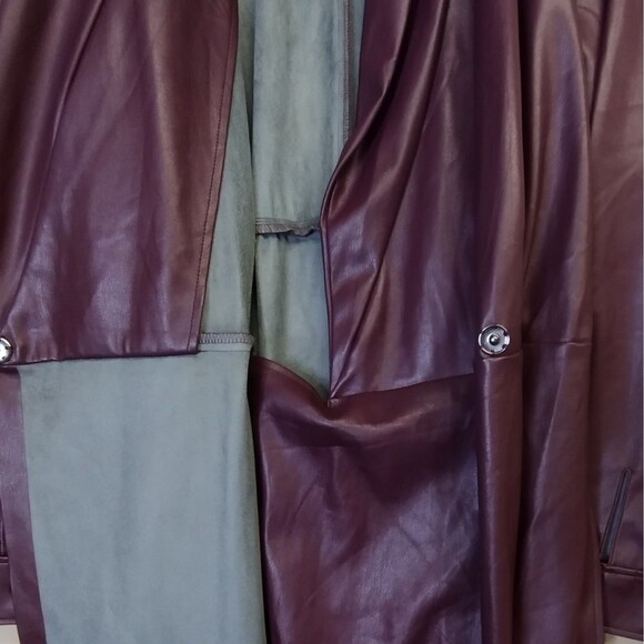 Eloquii belted vegan leather trench jacket coat in burgundy wine Plus size 28 - Picture 6 of 13